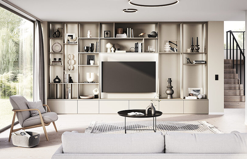Moderne Wohnwand nach Maß mit integriertem Fernseher von CABINET